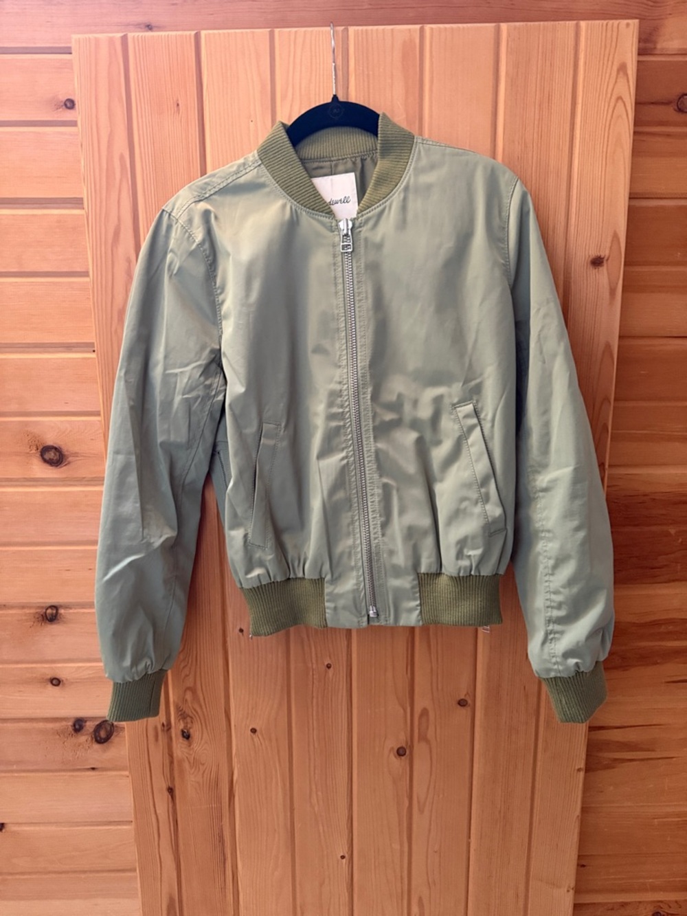 Madewell Sage Green Bomber Jacket with Ribbed Collar